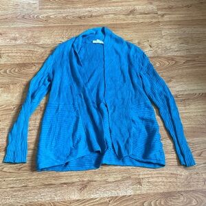 Eileen Fisher Blue Ribbed Open Front Cardigan Petite Small